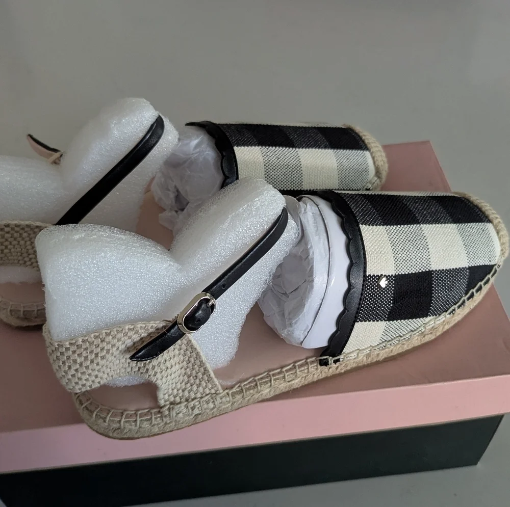 Kate Spade | Bonnie black&white checker‎ pattern canvas espadrilles